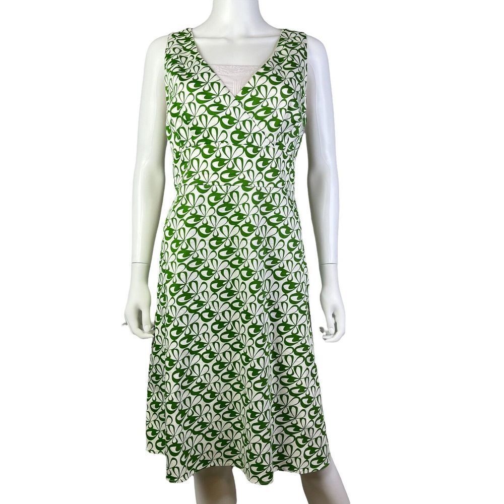 Spense Sleeveless Green & White Print Lined‎ Sheath Dress Missy Size 14 (J10212)